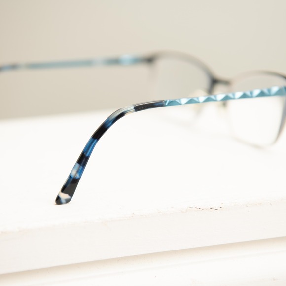 Chelsea Morgan Blue Cat Eye Semi Rimless Eyeglass Frames Textured Geometric Chic - Picture 7 of 7